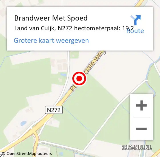 Locatie op kaart van de 112 melding: Brandweer Met Spoed Naar Land van Cuijk, N272 hectometerpaal: 19,2 op 17 juli 2022 20:05