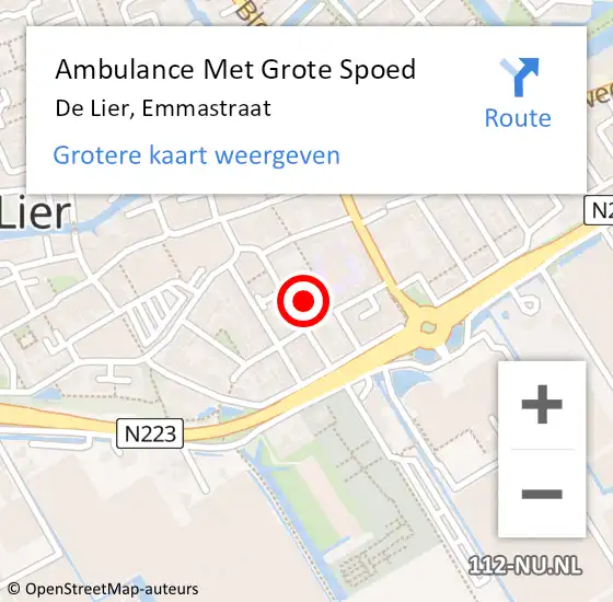 Locatie op kaart van de 112 melding: Ambulance Met Grote Spoed Naar De Lier, Emmastraat op 17 juli 2022 20:12