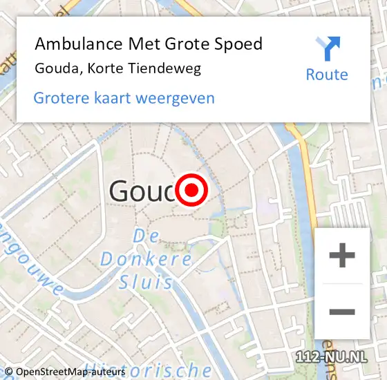 Locatie op kaart van de 112 melding: Ambulance Met Grote Spoed Naar Gouda, Korte Tiendeweg op 17 juli 2022 20:15