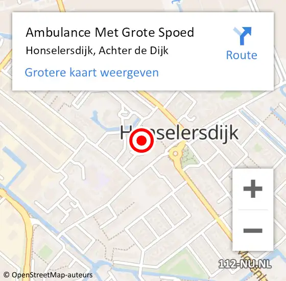 Locatie op kaart van de 112 melding: Ambulance Met Grote Spoed Naar Honselersdijk, Achter de Dijk op 17 juli 2022 20:18