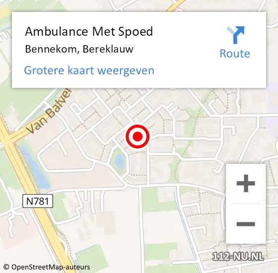 Locatie op kaart van de 112 melding: Ambulance Met Spoed Naar Bennekom, Bereklauw op 17 juli 2022 20:41