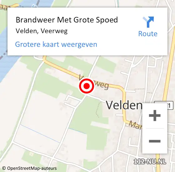 Locatie op kaart van de 112 melding: Brandweer Met Grote Spoed Naar Velden, Veerweg op 17 juli 2022 21:12