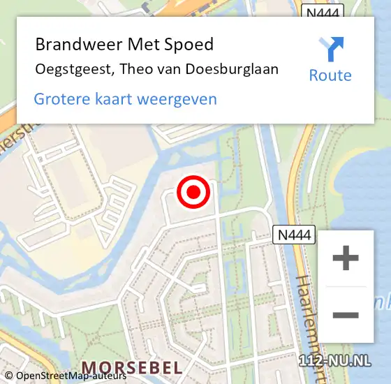 Locatie op kaart van de 112 melding: Brandweer Met Spoed Naar Oegstgeest, Theo van Doesburglaan op 17 juli 2022 21:17