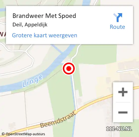 Locatie op kaart van de 112 melding: Brandweer Met Spoed Naar Deil, Appeldijk op 17 juli 2022 21:17