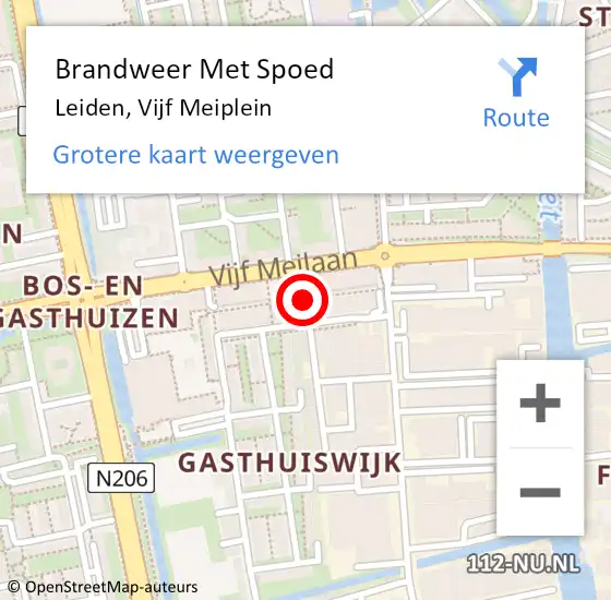 Locatie op kaart van de 112 melding: Brandweer Met Spoed Naar Leiden, Vijf Meiplein op 17 juli 2022 21:31