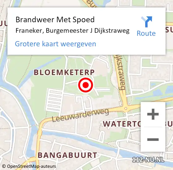 Locatie op kaart van de 112 melding: Brandweer Met Spoed Naar Franeker, Burgemeester J Dijkstraweg op 17 juli 2022 21:44