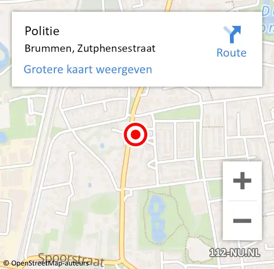 Locatie op kaart van de 112 melding: Politie Brummen, Zutphensestraat op 17 juli 2022 22:29