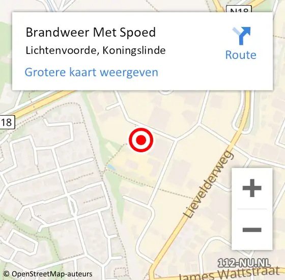 Locatie op kaart van de 112 melding: Brandweer Met Spoed Naar Lichtenvoorde, Koningslinde op 17 juli 2022 22:50