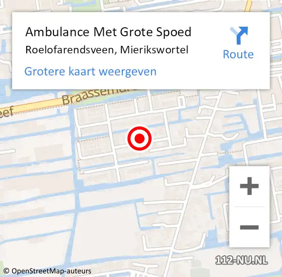 Locatie op kaart van de 112 melding: Ambulance Met Grote Spoed Naar Roelofarendsveen, Mierikswortel op 17 juli 2022 23:06