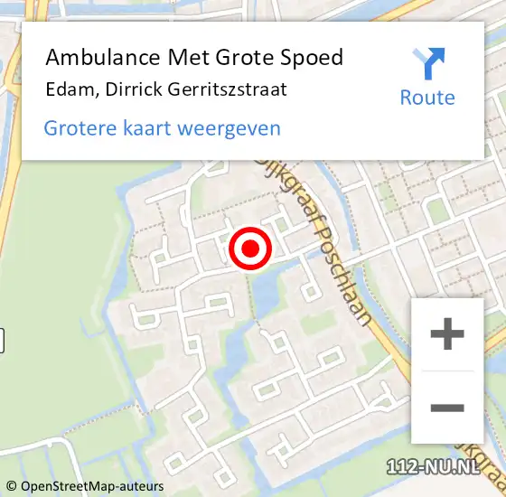 Locatie op kaart van de 112 melding: Ambulance Met Grote Spoed Naar Edam, Dirrick Gerritszstraat op 17 juli 2022 23:09