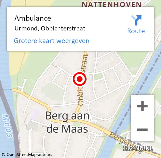 Locatie op kaart van de 112 melding: Ambulance Urmond, Obbichterstraat op 23 juli 2014 14:48