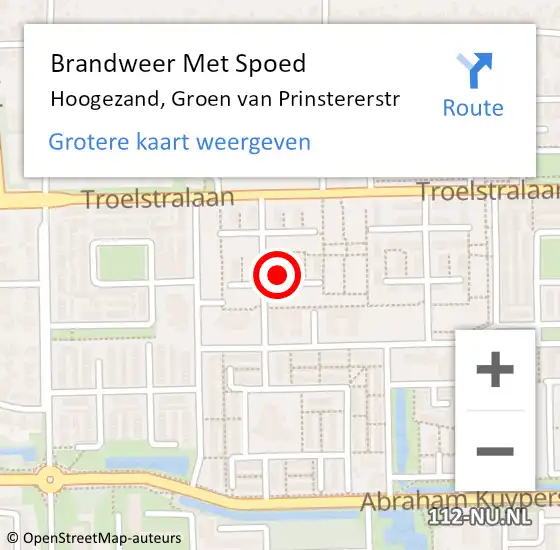 Locatie op kaart van de 112 melding: Brandweer Met Spoed Naar Hoogezand, Groen van Prinstererstr op 17 juli 2022 23:56