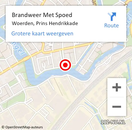 Locatie op kaart van de 112 melding: Brandweer Met Spoed Naar Woerden, Prins Hendrikkade op 17 juli 2022 23:57