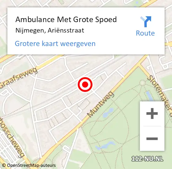 Locatie op kaart van de 112 melding: Ambulance Met Grote Spoed Naar Nijmegen, Ariënsstraat op 18 juli 2022 00:33