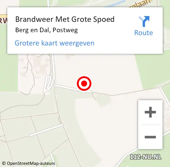 Locatie op kaart van de 112 melding: Brandweer Met Grote Spoed Naar Berg en Dal, Postweg op 18 juli 2022 01:29