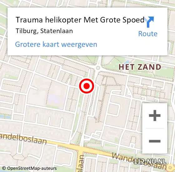 Locatie op kaart van de 112 melding: Trauma helikopter Met Grote Spoed Naar Tilburg, Statenlaan op 18 juli 2022 01:37