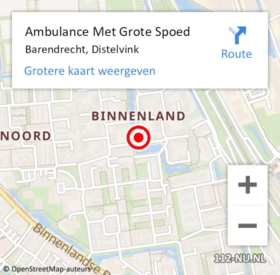 Locatie op kaart van de 112 melding: Ambulance Met Grote Spoed Naar Barendrecht, Distelvink op 18 juli 2022 02:02