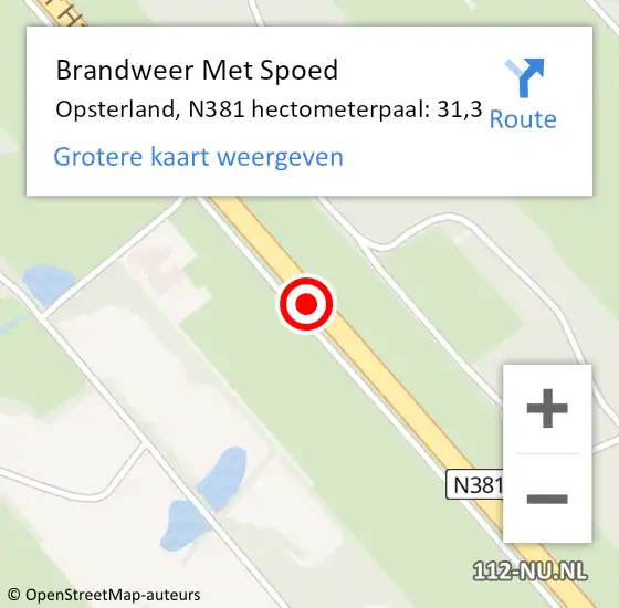 Locatie op kaart van de 112 melding: Brandweer Met Spoed Naar Opsterland, N381 hectometerpaal: 31,3 op 18 juli 2022 02:28