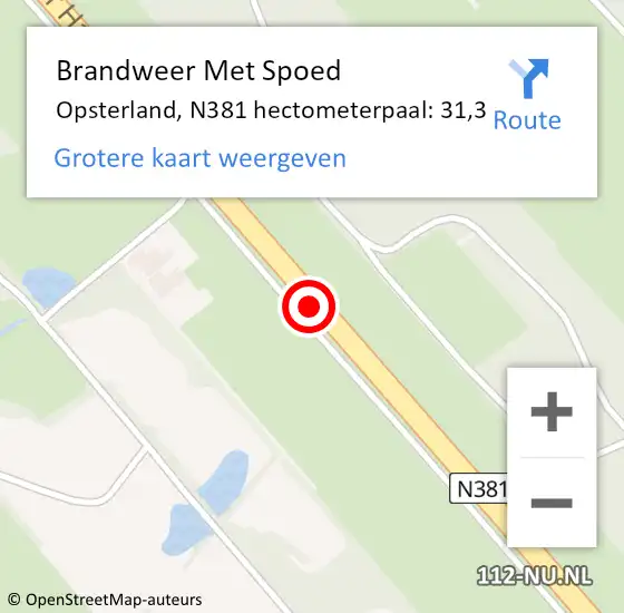 Locatie op kaart van de 112 melding: Brandweer Met Spoed Naar Opsterland, N381 hectometerpaal: 31,3 op 18 juli 2022 02:47