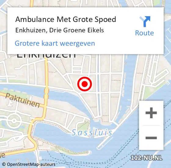 Locatie op kaart van de 112 melding: Ambulance Met Grote Spoed Naar Enkhuizen, Drie Groene Eikels op 18 juli 2022 03:05