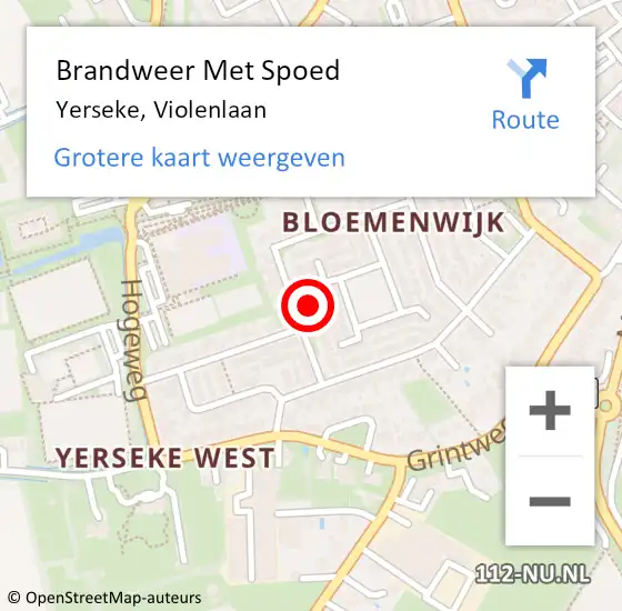 Locatie op kaart van de 112 melding: Brandweer Met Spoed Naar Yerseke, Violenlaan op 18 juli 2022 03:35