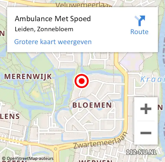 Locatie op kaart van de 112 melding: Ambulance Met Spoed Naar Leiden, Zonnebloem op 18 juli 2022 03:38