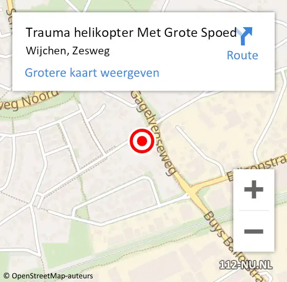 Locatie op kaart van de 112 melding: Trauma helikopter Met Grote Spoed Naar Wijchen, Zesweg op 18 juli 2022 04:03