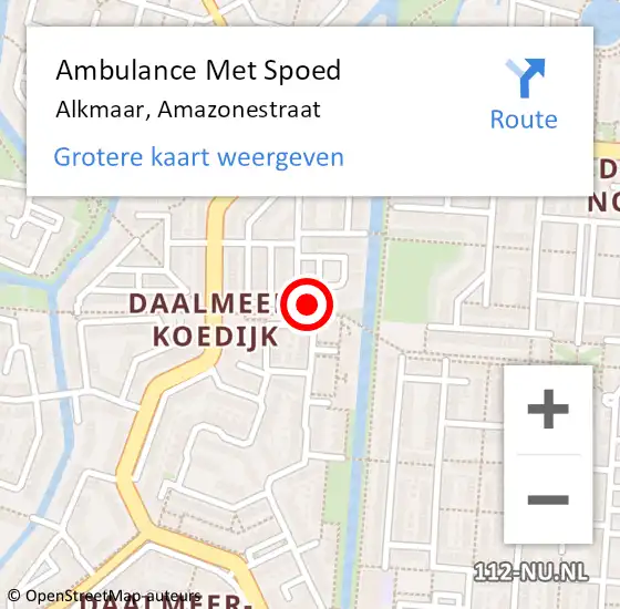 Locatie op kaart van de 112 melding: Ambulance Met Spoed Naar Alkmaar, Amazonestraat op 18 juli 2022 04:20