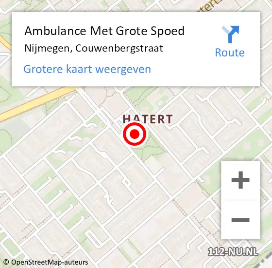 Locatie op kaart van de 112 melding: Ambulance Met Grote Spoed Naar Nijmegen, Couwenbergstraat op 18 juli 2022 04:45