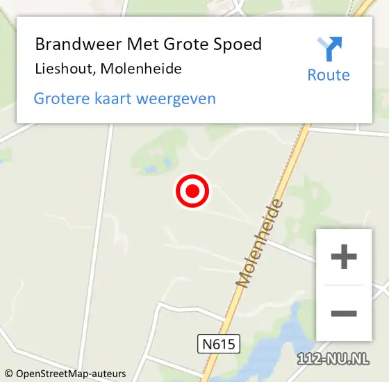 Locatie op kaart van de 112 melding: Brandweer Met Grote Spoed Naar Lieshout, Molenheide op 18 juli 2022 04:57