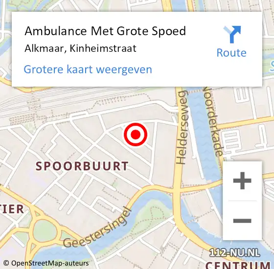 Locatie op kaart van de 112 melding: Ambulance Met Grote Spoed Naar Alkmaar, Kinheimstraat op 18 juli 2022 06:20