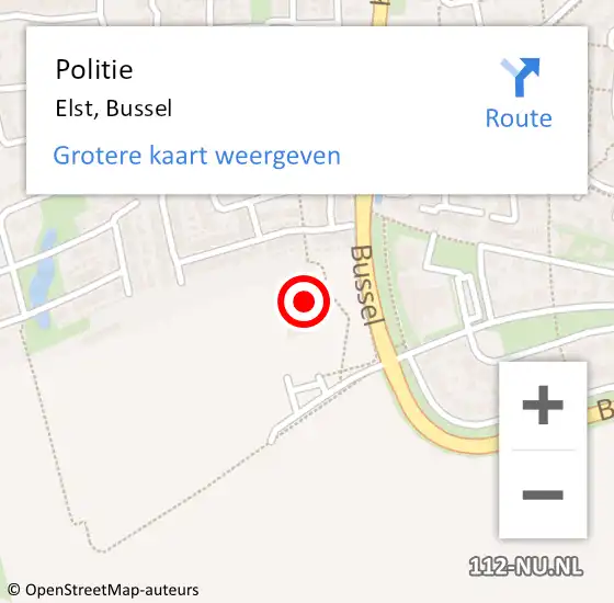 Locatie op kaart van de 112 melding: Politie Elst, Bussel op 18 juli 2022 06:21