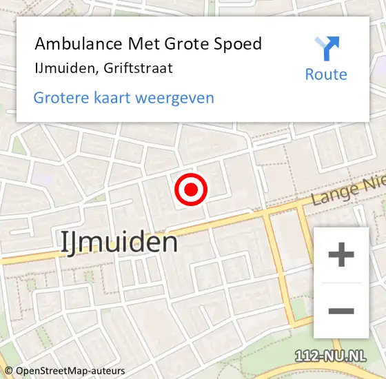 Locatie op kaart van de 112 melding: Ambulance Met Grote Spoed Naar IJmuiden, Griftstraat op 18 juli 2022 06:44