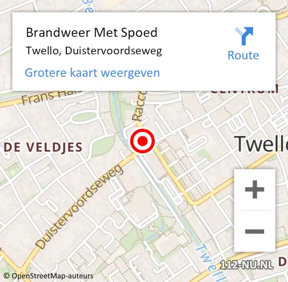 Locatie op kaart van de 112 melding: Brandweer Met Spoed Naar Twello, Duistervoordseweg op 18 juli 2022 06:49