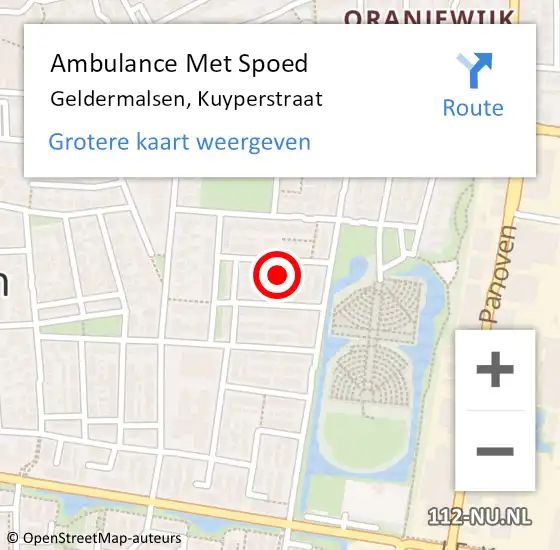 Locatie op kaart van de 112 melding: Ambulance Met Spoed Naar Geldermalsen, Kuyperstraat op 18 juli 2022 06:53