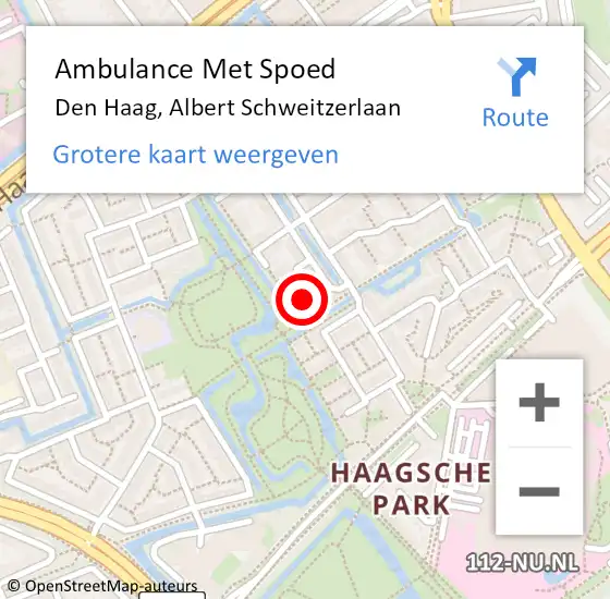 Locatie op kaart van de 112 melding: Ambulance Met Spoed Naar Den Haag, Albert Schweitzerlaan op 18 juli 2022 07:45