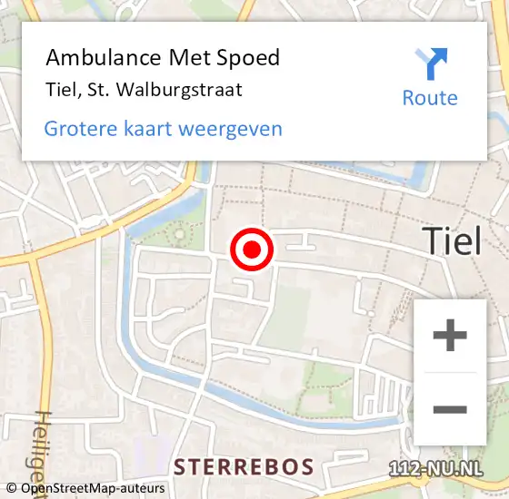 Locatie op kaart van de 112 melding: Ambulance Met Spoed Naar Tiel, St. Walburgstraat op 18 juli 2022 08:20