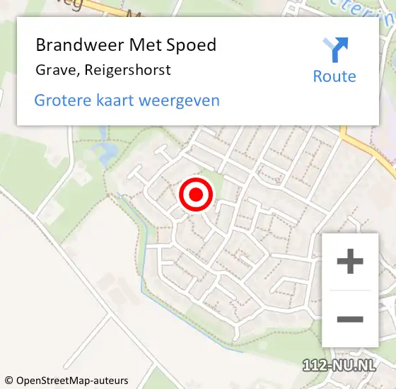 Locatie op kaart van de 112 melding: Brandweer Met Spoed Naar Grave, Reigershorst op 18 juli 2022 08:30