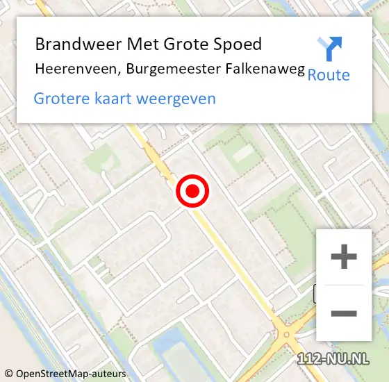 Locatie op kaart van de 112 melding: Brandweer Met Grote Spoed Naar Heerenveen, Burgemeester Falkenaweg op 18 juli 2022 08:41