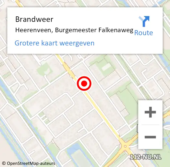 Locatie op kaart van de 112 melding: Brandweer Heerenveen, Burgemeester Falkenaweg op 18 juli 2022 08:43