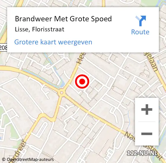 Locatie op kaart van de 112 melding: Brandweer Met Grote Spoed Naar Lisse, Florisstraat op 18 juli 2022 08:54