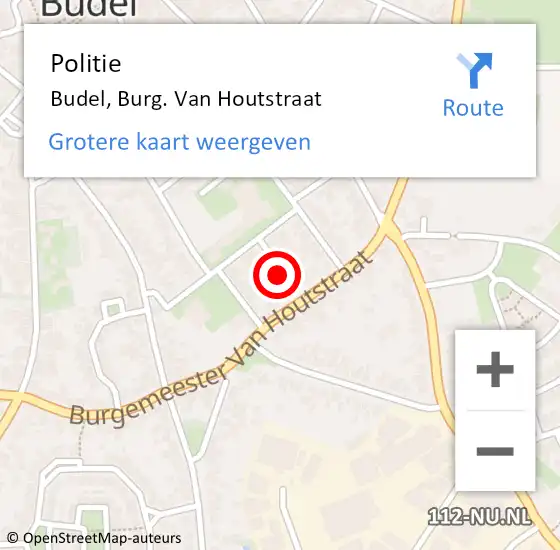 Locatie op kaart van de 112 melding: Politie Budel, Burg. Van Houtstraat op 18 juli 2022 09:01