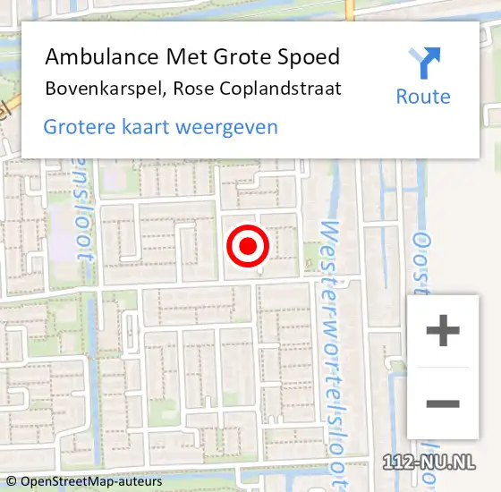 Locatie op kaart van de 112 melding: Ambulance Met Grote Spoed Naar Bovenkarspel, Rose Coplandstraat op 18 juli 2022 09:21