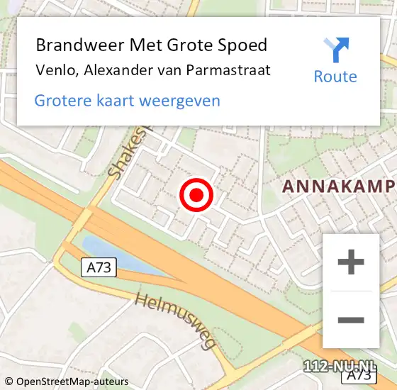 Locatie op kaart van de 112 melding: Brandweer Met Grote Spoed Naar Venlo, Alexander van Parmastraat op 18 juli 2022 09:26