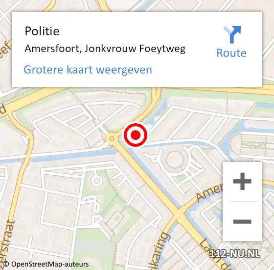 Locatie op kaart van de 112 melding: Politie Amersfoort, Jonkvrouw Foeytweg op 18 juli 2022 09:42