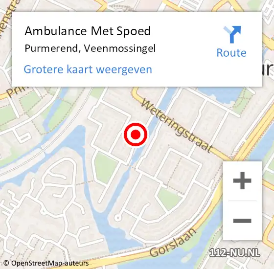 Locatie op kaart van de 112 melding: Ambulance Met Spoed Naar Purmerend, Veenmossingel op 18 juli 2022 09:44