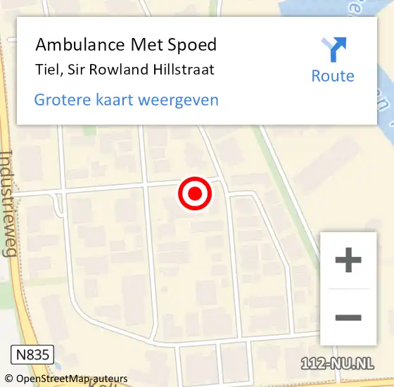 Locatie op kaart van de 112 melding: Ambulance Met Spoed Naar Tiel, Sir Rowland Hillstraat op 18 juli 2022 09:47