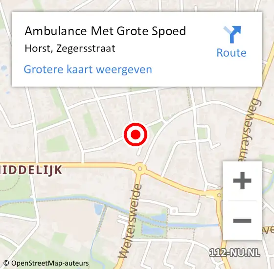 Locatie op kaart van de 112 melding: Ambulance Met Grote Spoed Naar Horst, Zegersstraat op 23 juli 2014 15:15