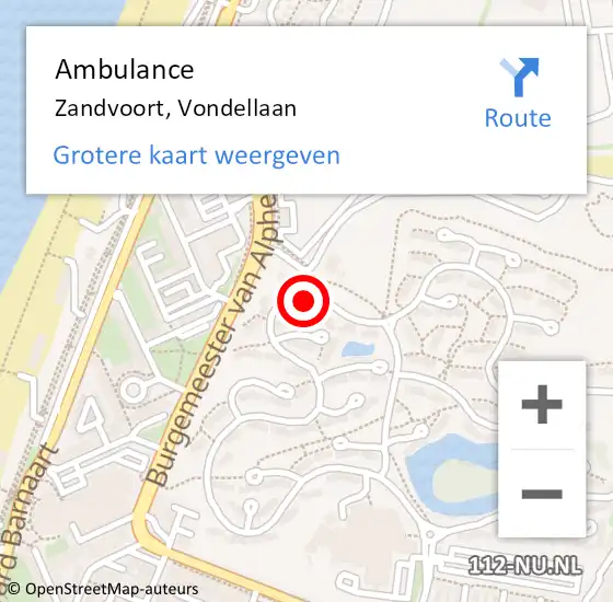 Locatie op kaart van de 112 melding: Ambulance Zandvoort, Vondellaan op 18 juli 2022 09:59