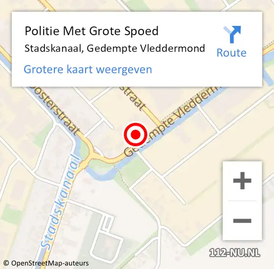 Locatie op kaart van de 112 melding: Politie Met Grote Spoed Naar Stadskanaal, Gedempte Vleddermond op 18 juli 2022 10:01